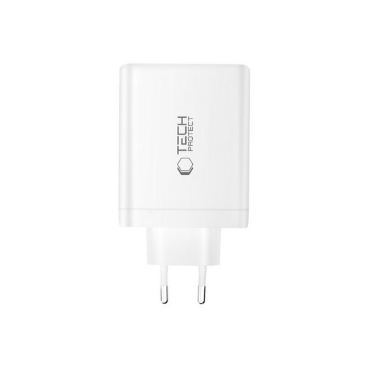 Зарядно устройство за мрежа Tech-Protect NC140W-GAN, 140W, 5A, 1 x USB-A - 3 x USB-C, Бяло