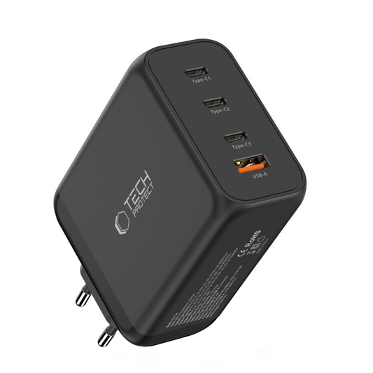 Мрежов заряден уред Tech-Protect NC200W-GAN, 200W, 5A, 1 x USB-A - 3 x USB-C, Черен