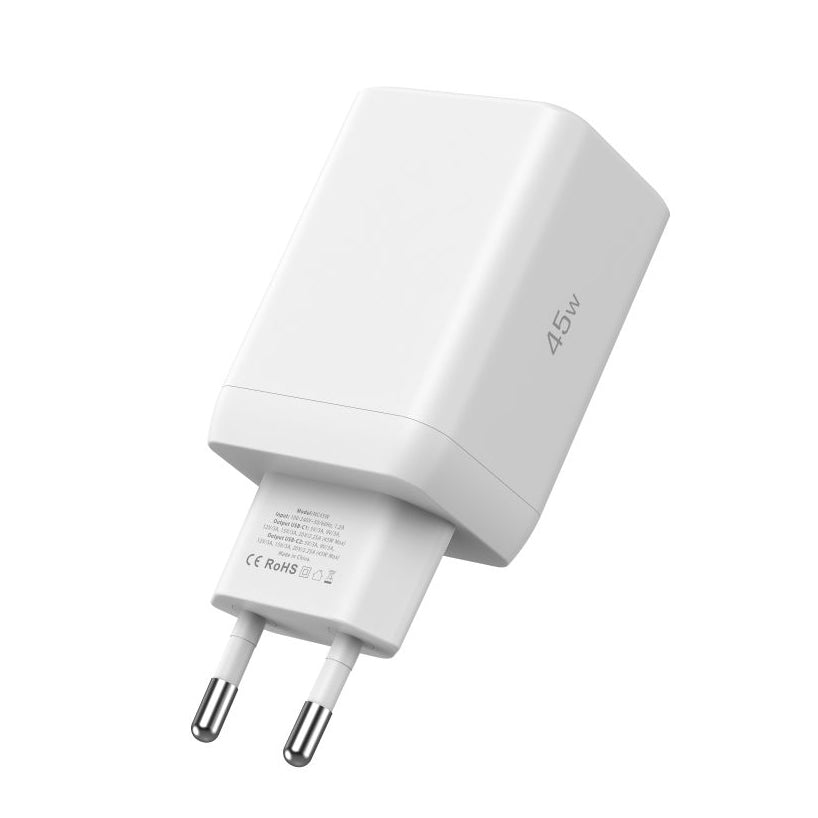 Мрежово зарядно устройство Tech-Protect NC45W, 45W, 3A, 2 x USB-C, бяло 