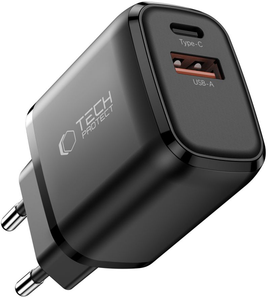 Зарядно устройство за мрежа Tech-Protect NCA45W, 45W, 3A, 1 x USB-A - 1 x USB-C, Черно