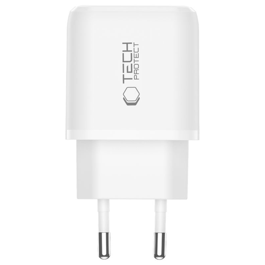 Зарядно устройство за мрежа Tech-Protect NCA45W, 45W, 3A, 1 x USB-A - 1 x USB-C, Бяло