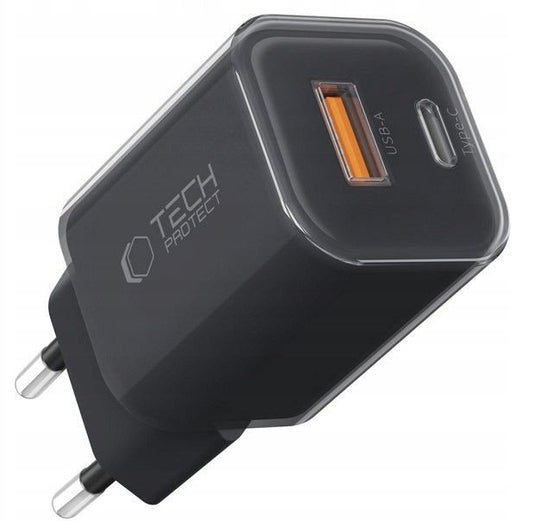 Зарядно устройство за мрежа Tech-Protect NCM33W, 33W, 3A, 1 x USB-A - 1 x USB-C, Черно