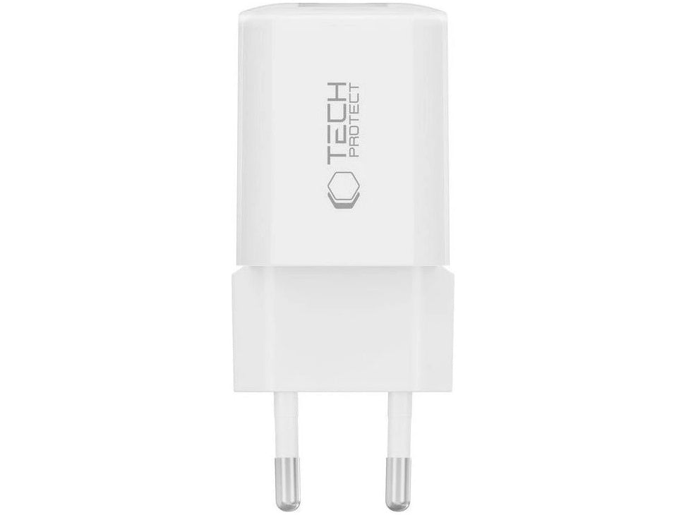 Зарядно за мрежа Tech-Protect NCM33W, 33W, 3A, 1 x USB-A - 1 x USB-C, Бяло