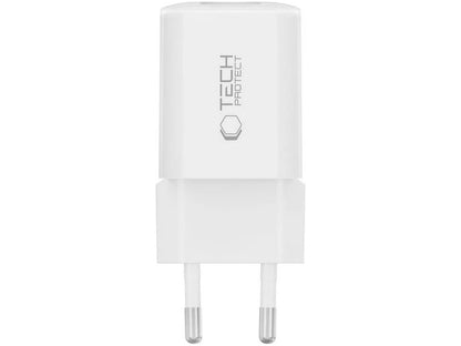 Зарядно за мрежа Tech-Protect NCM33W, 33W, 3A, 1 x USB-A - 1 x USB-C, Бяло