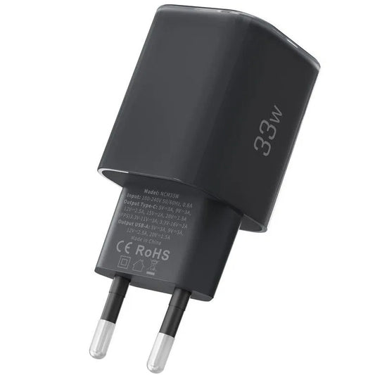 Зарядно устройство за мрежа Tech-Protect NCM33W, 33W, 3A, 1 x USB-A - 1 x USB-C, Черно