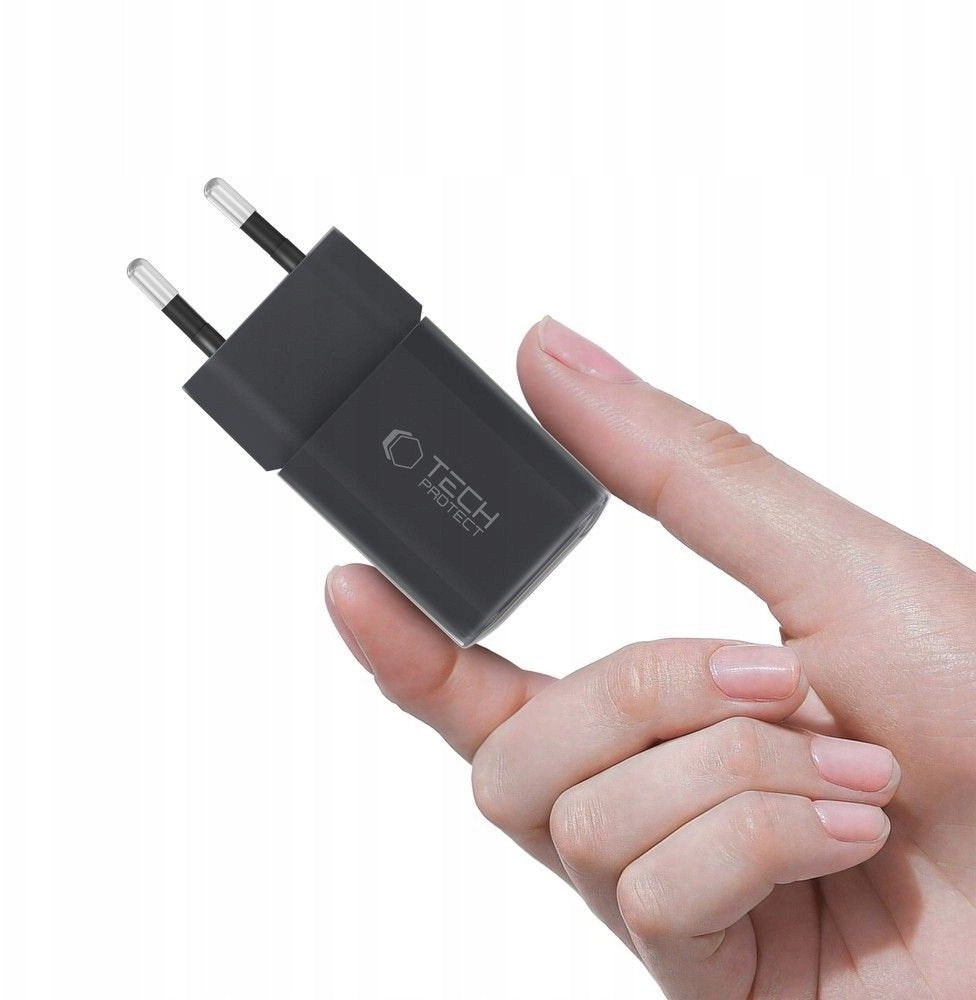 Зарядно устройство за мрежа Tech-Protect NCM33W, 33W, 3A, 1 x USB-A - 1 x USB-C, Черно