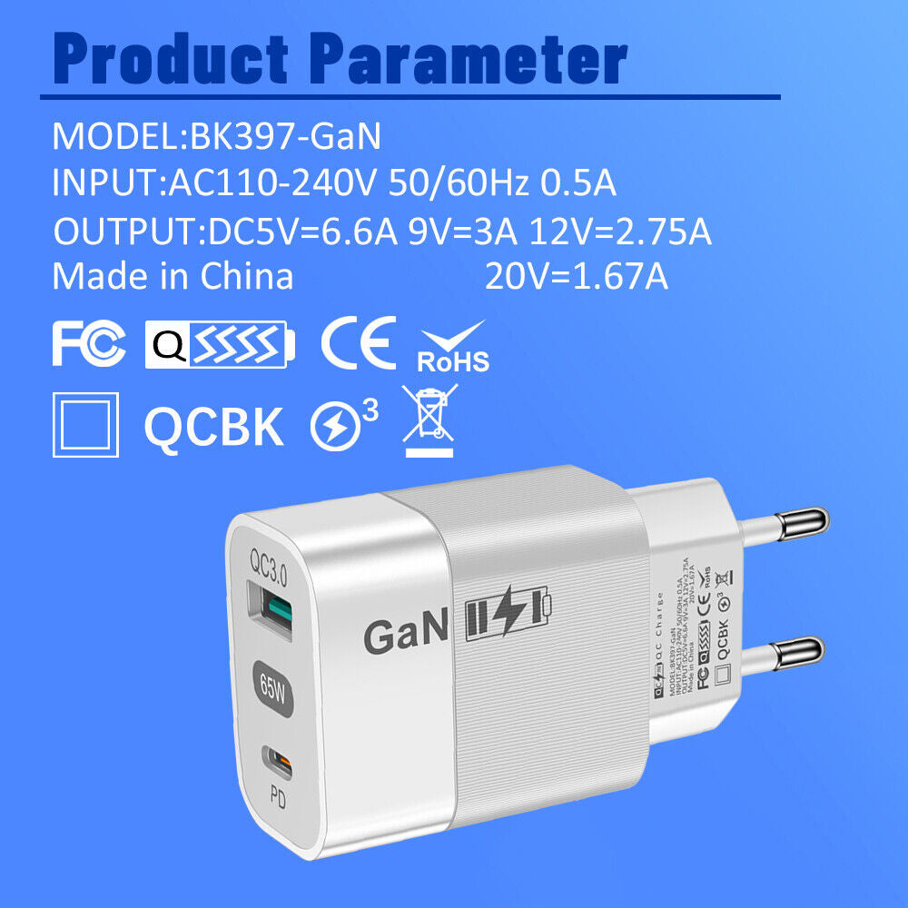 Зарядно устройство за мрежа Techsuit CHPD131, 65W, 3.25A, 1 x USB-A - 1 x USB-C, Бяло