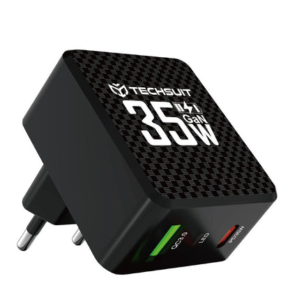Зарядно устройство за мрежа Techsuit CHPD173 Tiny, 35W, 3A, 1 x USB-A - 1 x USB-C, Черно