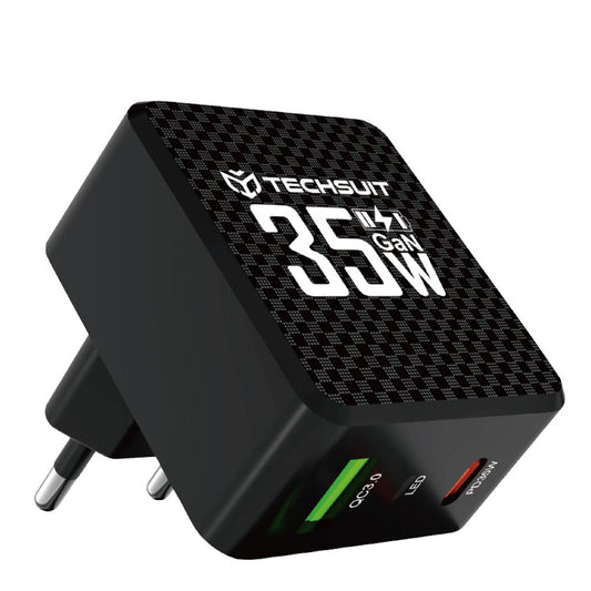 Зарядно устройство за мрежа Techsuit CHPD173 Tiny, 35W, 3A, 1 x USB-A - 1 x USB-C, Черно