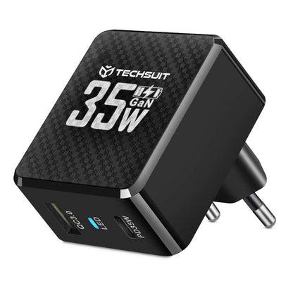 Зарядно устройство за мрежа Techsuit CHPD173 Tiny, 35W, 3A, 1 x USB-A - 1 x USB-C, Черно
