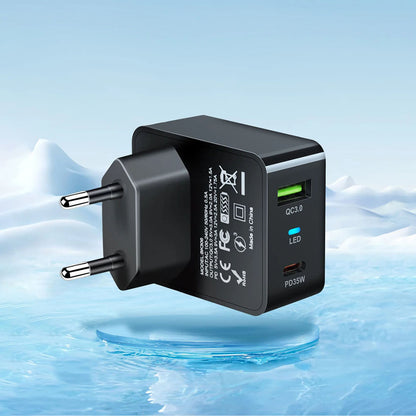 Зарядно устройство за мрежа Techsuit CHPD173 Tiny, 35W, 3A, 1 x USB-A - 1 x USB-C, Черно