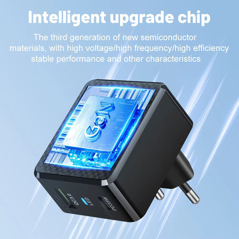 Зарядно устройство за мрежа Techsuit CHPD173 Tiny, 35W, 3A, 1 x USB-A - 1 x USB-C, Черно