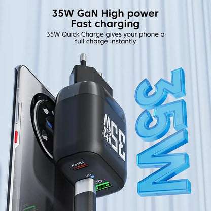 Зарядно за мрежа Techsuit CHPD174, 35W, 3A, 1 x USB-A - 1 x USB-C, Бяло