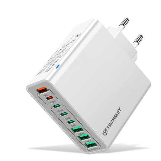 Мрежов зарядно устройство Techsuit CHPD224, 65W, 3.25A, 4 x USB-A - 4 x USB-C, Бяло