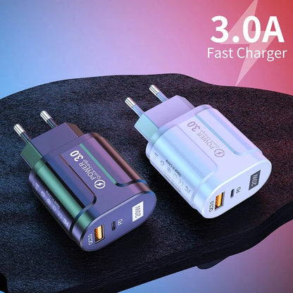 Зарядно устройство за мрежа Techsuit Premium, 20W, 3A, 1 x USB-A - 1 x USB-C, Черно CHPD038