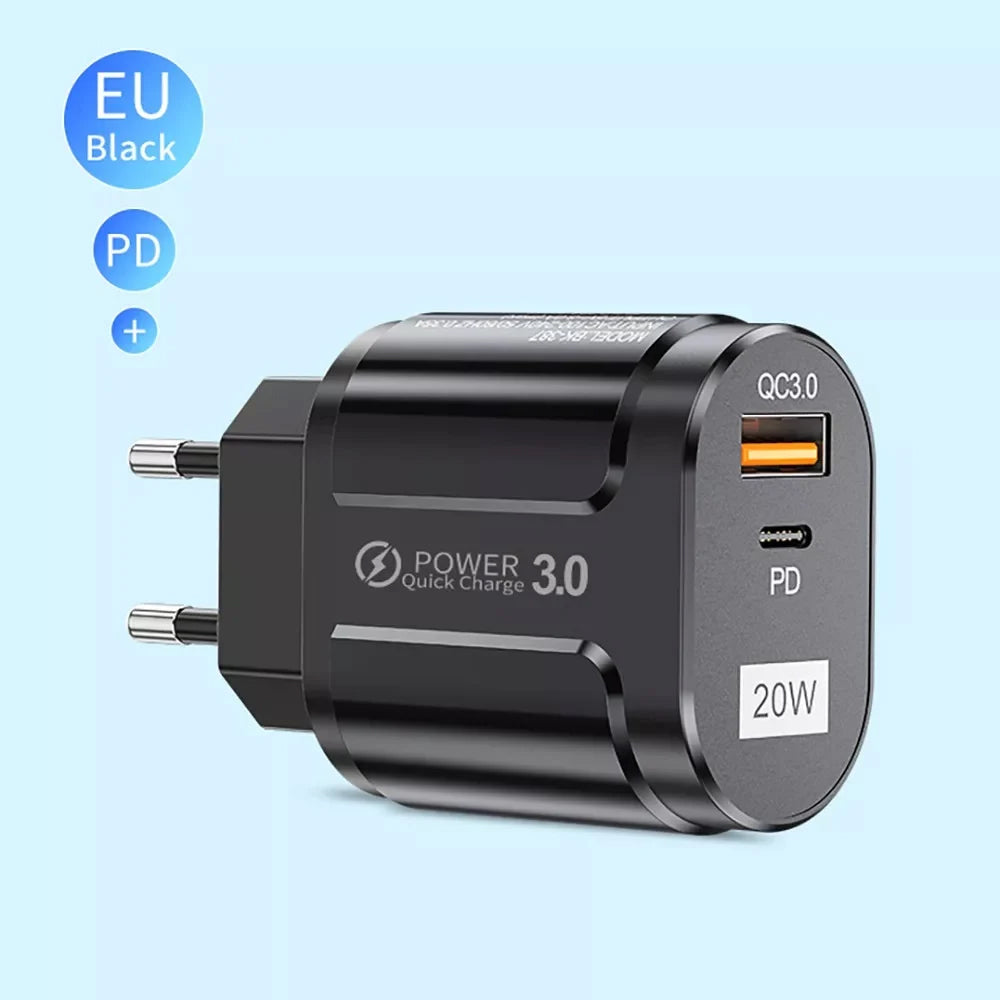 Зарядно устройство за мрежа Techsuit Premium, 20W, 3A, 1 x USB-A - 1 x USB-C, Черно CHPD038