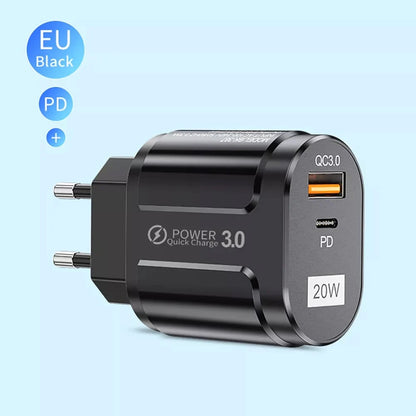 Зарядно устройство за мрежа Techsuit Premium, 20W, 3A, 1 x USB-A - 1 x USB-C, Черно CHPD038