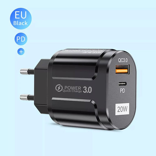 Зарядно устройство за мрежа Techsuit Premium, 20W, 3A, 1 x USB-A - 1 x USB-C, Черно CHPD038
