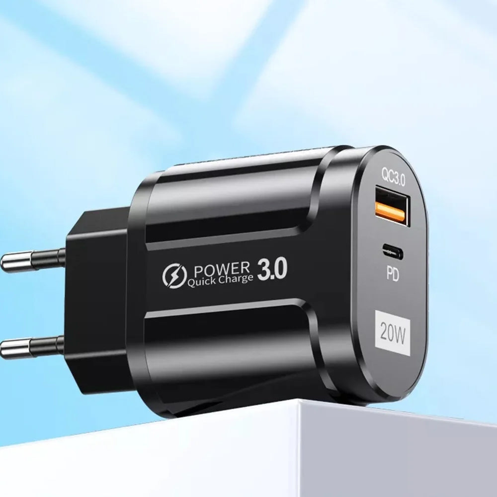 Зарядно устройство за мрежа Techsuit Premium, 20W, 3A, 1 x USB-A - 1 x USB-C, Черно CHPD038