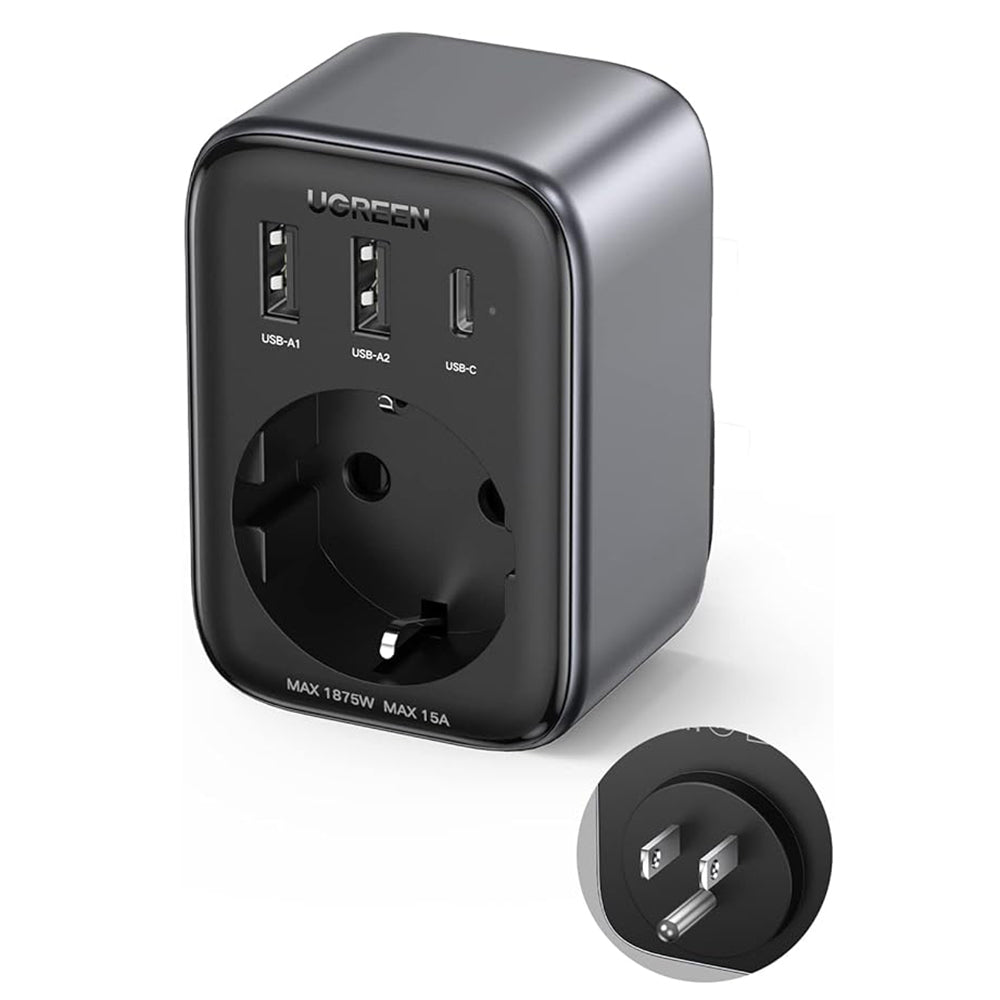 Зарядно за мрежа UGREEN 15289 US, 30W, 3A, 2 x USB-A - 1 x USB-C - 1 x Schuko, Черно