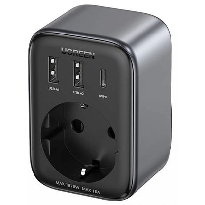 Зарядно за мрежа UGREEN 15289 US, 30W, 3A, 2 x USB-A - 1 x USB-C - 1 x Schuko, Черно