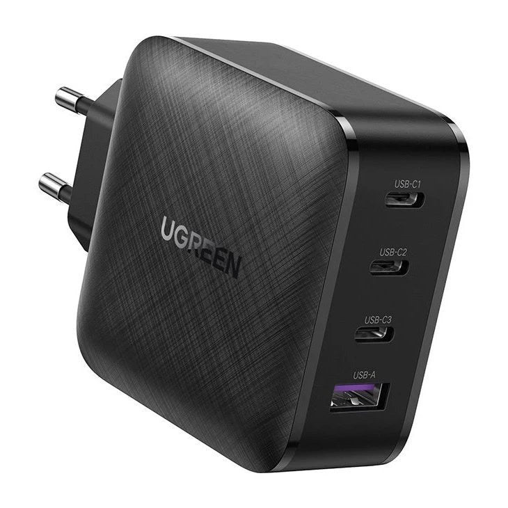 Мрежово зарядно устройство UGREEN CD104, 65W, 3A, 1 x USB-A - 3 x USB-C, черно