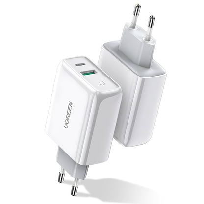 Мрежово зарядно устройство UGREEN CD170, 36W, 3A, 1 x USB-A - 1 x USB-C, бяло 