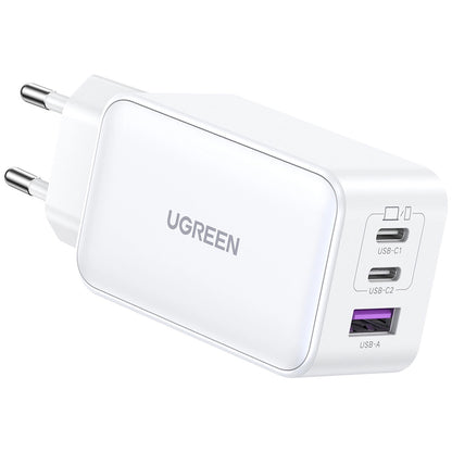 Мрежово зарядно устройство UGREEN CD244, 65W, 3A, 1 x USB-A - 2 x USB-C, бяло