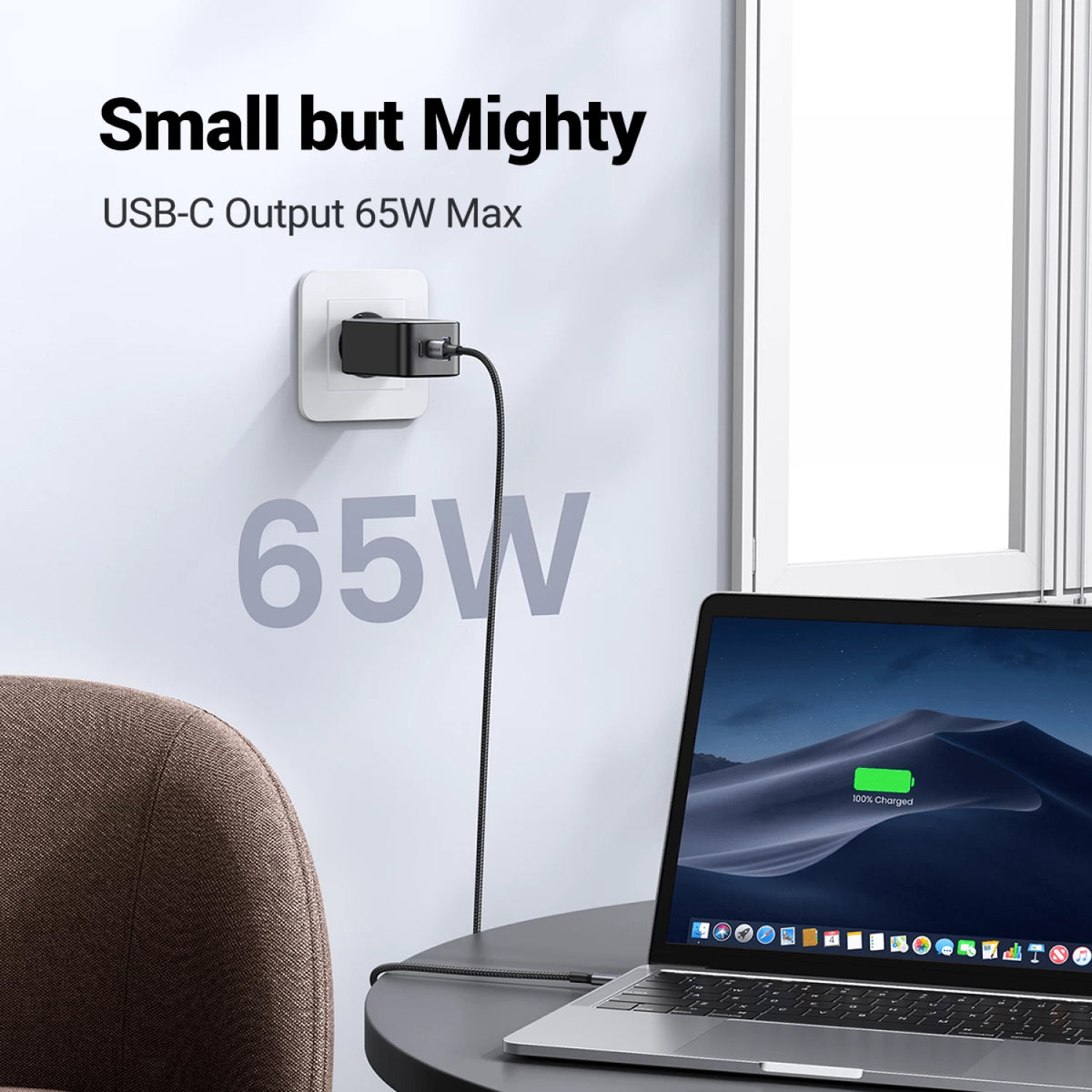 Зарядно устройство за мрежа UGREEN CD244 (10335), 65W, 3A, 1 x USB-A - 2 x USB-C, Сиво