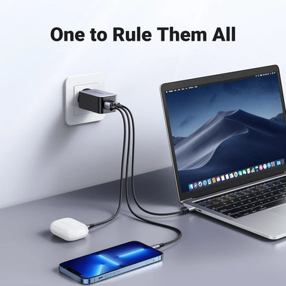 Зарядно устройство за мрежа UGREEN CD244 (10335), 65W, 3A, 1 x USB-A - 2 x USB-C, Сиво