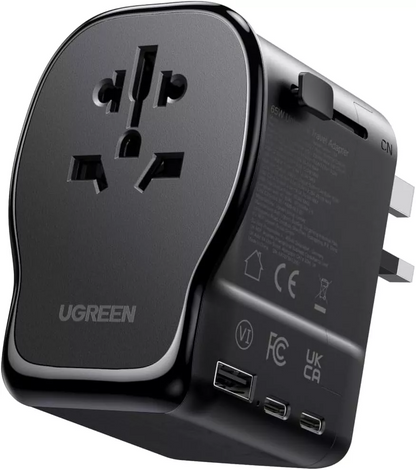 Зарядно устройство за мрежа UGREEN Travel S550 (55001), 65W, 3.25A, 1 x USB-A - 2 x USB-C, Черно