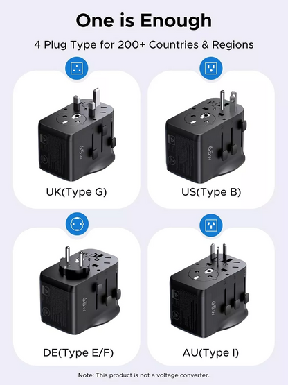 Зарядно устройство за мрежа UGREEN Travel S550 (55001), 65W, 3.25A, 1 x USB-A - 2 x USB-C, Черно
