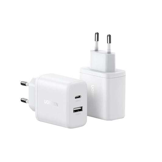 Зарядно за мрежа UGREEN X227, 20W, 3A, 1 x USB-A - 1 x USB-C, Бяло