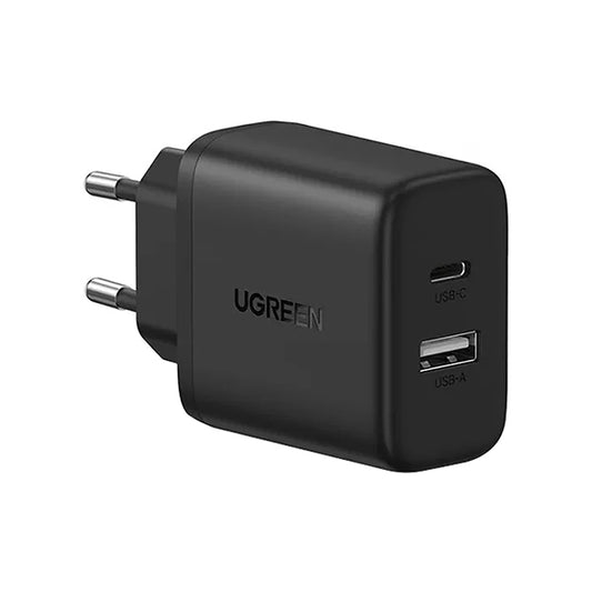Зарядно за мрежа UGREEN X227, 20W, 3A, 1 x USB-A - 1 x USB-C, Черно