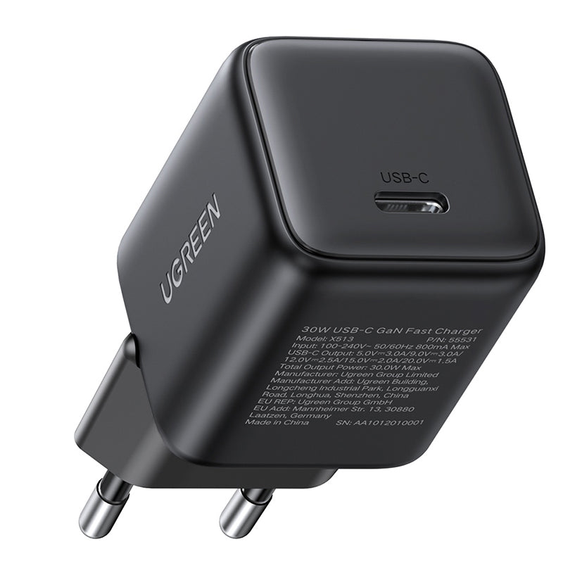 Зарядно за мрежа UGREEN X513, 30W, 3A, 1 x USB-C, Черно