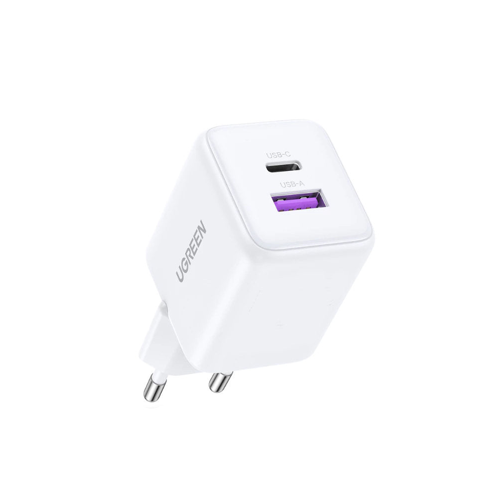 Зарядно за мрежа UGREEN X516, 30W, 3A, 1 x USB-A - 1 x USB-C, Бяло