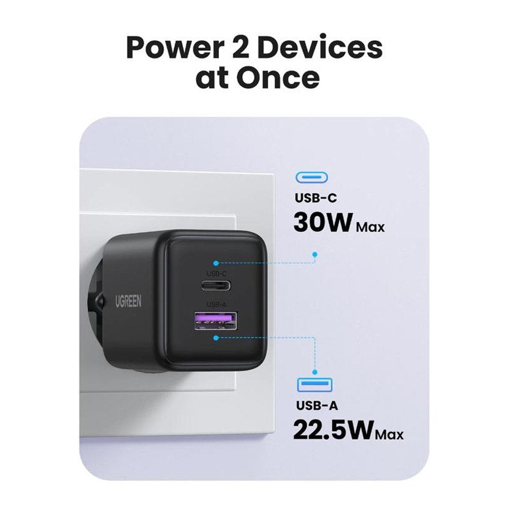 Зарядно за мрежа UGREEN X516, 30W, 3A, 1 x USB-A - 1 x USB-C, Бяло
