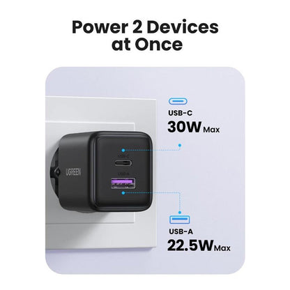 Зарядно за мрежа UGREEN X516, 30W, 3A, 1 x USB-A - 1 x USB-C, Бяло
