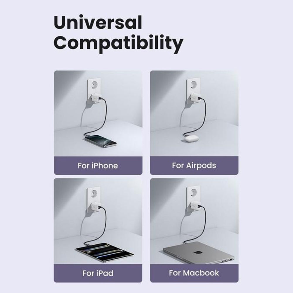 Зарядно за мрежа UGREEN X516, 30W, 3A, 1 x USB-A - 1 x USB-C, Бяло