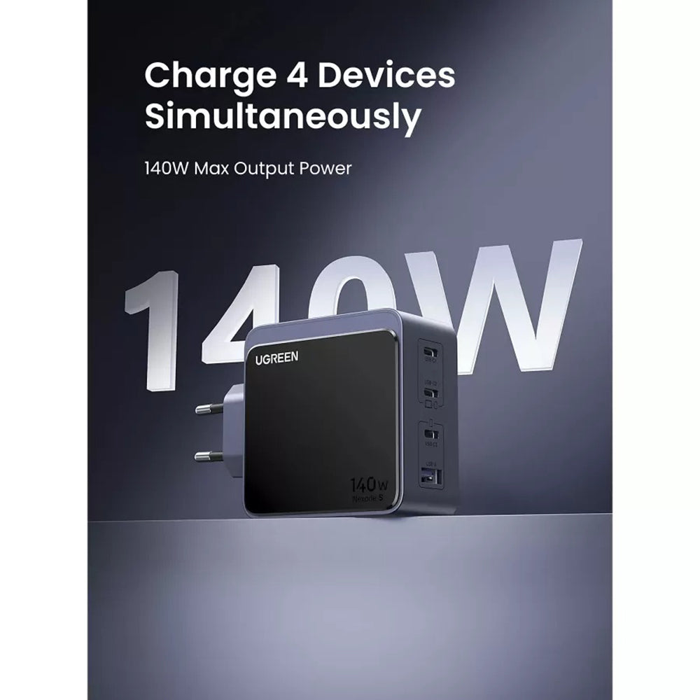 Зарядно устройство за мрежа UGREEN X570 Nexode S, 140W, 5A, 1 x USB-A - 3 x USB-C, Сиво