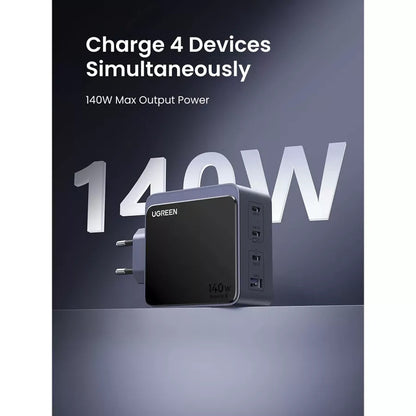 Зарядно устройство за мрежа UGREEN X570 Nexode S, 140W, 5A, 1 x USB-A - 3 x USB-C, Сиво