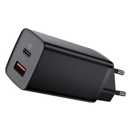 Мрежово зарядно устройство Baseus GaN2 Lite, 65W, 3A, 1 x USB-A - 1 x USB-C, черно CCGAN2L-B01 