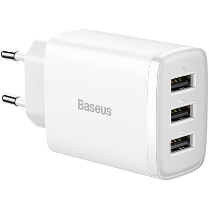 Компактно мрежово зарядно устройство Baseus 3U, 17W, 2.1A, 3 x USB-A, бяло CCXJ020102