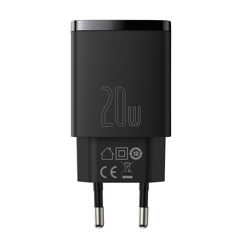 Компактно мрежово зарядно устройство Baseus, 20W, 3A, 1 x USB-A - 1 x USB-C, черно CCXJ-B01