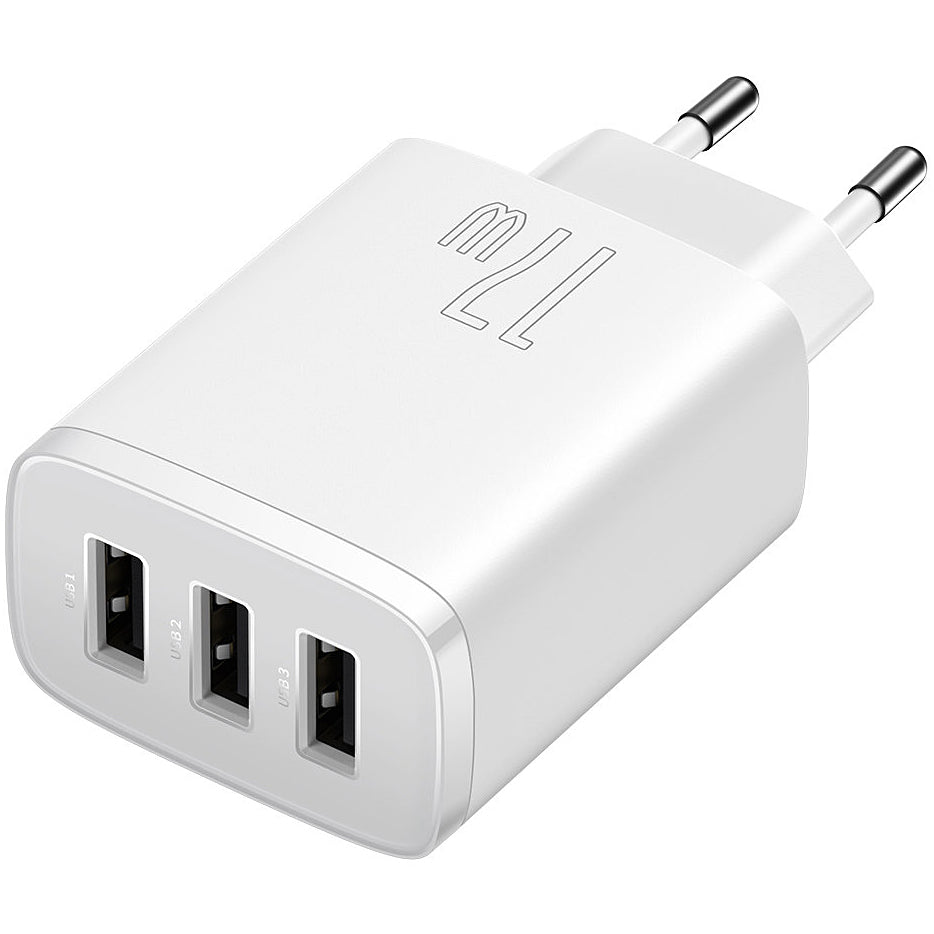 Компактно мрежово зарядно устройство Baseus 3U, 17W, 2.1A, 3 x USB-A, бяло CCXJ020102