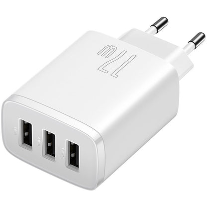 Компактно мрежово зарядно устройство Baseus 3U, 17W, 2.1A, 3 x USB-A, бяло CCXJ020102