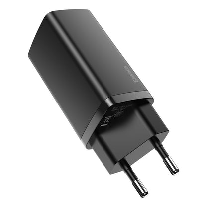 Мрежово зарядно устройство Baseus GaN2 Lite, 65W, 3A, 1 x USB-A - 1 x USB-C, черно CCGAN2L-B01 