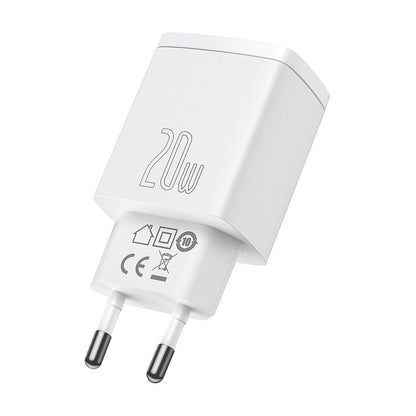 Компактно мрежово зарядно устройство Baseus, 20W, 3A, 1 x USB-A - 1 x USB-C, бяло CCXJ-B02