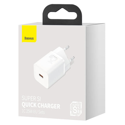 Мрежово зарядно устройство Baseus Super Si, 25W, 3A, 1 x USB-C, бяло CCSP020102