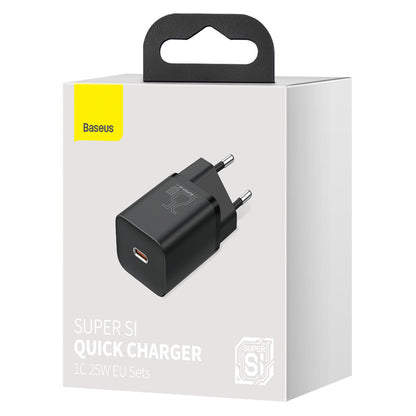 Мрежово зарядно устройство Baseus Super Si, 25W, 3A, 1 x USB-C, черно CCSP020101